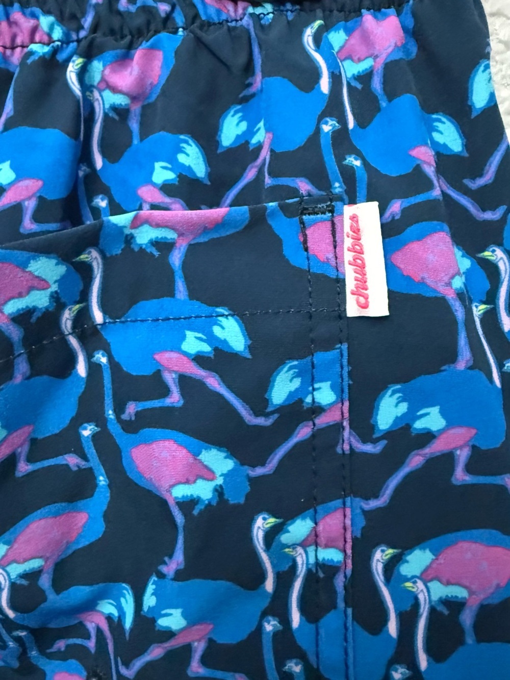 Chubbies | Blue Pink Ostrich Swim Trucks | Size Medium 7” inseam - Picture 3 of 4